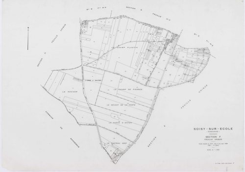 SOISY-SUR-ECOLE, plans minutes de conservation : tableau d'assemblage, 1936, Ech. 1/10000 ; plans des sections A2, B1, B2, C1, C2, C3, D1, D2, G2, G3, G4, I1, I2, 1936, Ech. 1/1250, sections B3, E, F, H, 1936, Ech. 1/2500, sections ZA, ZB, ZC, 1962, Ech. 