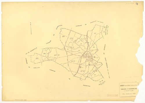 Plans minutes de conservation : SOISY-SUR-ECOLE : tableau d'assemblage ech. 1/10000 (1936-1964), D2, G4, ech. 1/1250 (1936), sections B3, E, F, ech. 1/2500 (1936) ; section C3, ech. 1/1250 (1936-1953) ; sections A2, B1, B2, C1, C2, D1, D2, F, G2, G3, H, I