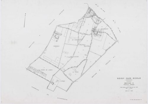 SOISY-SUR-ECOLE, plans minutes de conservation : tableau d'assemblage, 1936, Ech. 1/10000 ; plans des sections A2, B1, B2, C1, C2, C3, D1, D2, G2, G3, G4, I1, I2, 1936, Ech. 1/1250, sections B3, E, F, H, 1936, Ech. 1/2500, sections ZA, ZB, ZC, 1962, Ech. 
