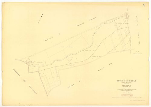 Plans minutes de conservation : SOISY-SUR-ECOLE : tableau d'assemblage ech. 1/10000 (1936-1964), D2, G4, ech. 1/1250 (1936), sections B3, E, F, ech. 1/2500 (1936) ; section C3, ech. 1/1250 (1936-1953) ; sections A2, B1, B2, C1, C2, D1, D2, F, G2, G3, H, I