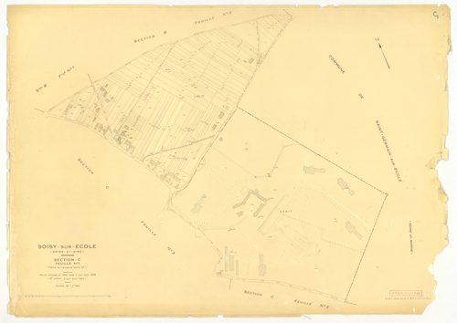 Plans minutes de conservation : SOISY-SUR-ECOLE : tableau d'assemblage ech. 1/10000 (1936-1964), D2, G4, ech. 1/1250 (1936), sections B3, E, F, ech. 1/2500 (1936) ; section C3, ech. 1/1250 (1936-1953) ; sections A2, B1, B2, C1, C2, D1, D2, F, G2, G3, H, I