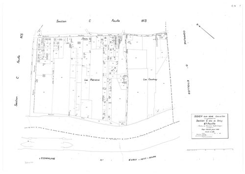 SOISY-SUR-SEINE. - Cadastre révisé pour 1935 : plans de la section A la Forêt, section B la Plaine, section C Soisy 1ère feuille, idem 2ème feuille, idem 3ème feuille, idem 4ème feuille, idem 5ème feuille; cadastre révisé pour 1935 renouvelé pour 1940 : p