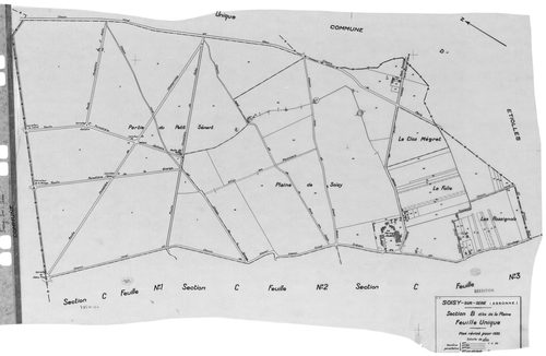SOISY-SUR-SEINE. - Cadastre révisé pour 1935 : plans de la section A la Forêt, section B la Plaine, section C Soisy 1ère feuille, idem 2ème feuille, idem 3ème feuille, idem 4ème feuille, idem 5ème feuille; cadastre révisé pour 1935 renouvelé pour 1940 : p
