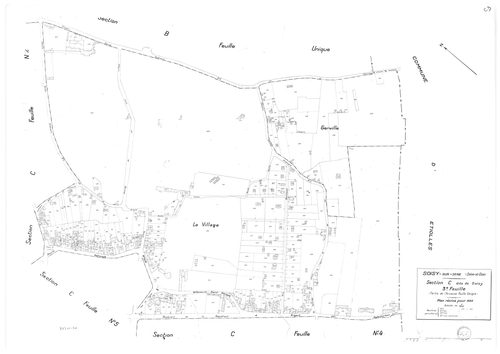 SOISY-SUR-SEINE. - Cadastre révisé pour 1935 : plans de la section A la Forêt, section B la Plaine, section C Soisy 1ère feuille, idem 2ème feuille, idem 3ème feuille, idem 4ème feuille, idem 5ème feuille; cadastre révisé pour 1935 renouvelé pour 1940 : p