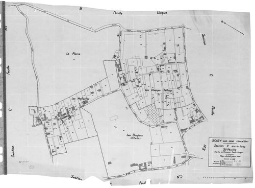 SOISY-SUR-SEINE. - Cadastre révisé pour 1935 : plans de la section A la Forêt, section B la Plaine, section C Soisy 1ère feuille, idem 2ème feuille, idem 3ème feuille, idem 4ème feuille, idem 5ème feuille; cadastre révisé pour 1935 renouvelé pour 1940 : p