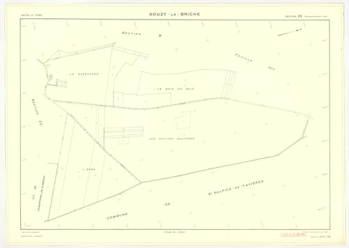 Plans minutes de conservation : SOUZY-LA-BRICHE : tableau d'assemblage, ech. 1/10000 (1933-1968) ; sections A1, ech. 1/2500, section A2, ech. 1/1250, sections A3, ech. 1/2000, section B3, ech. 1/2500 (1933-1968) ; section B1, ech. 1/2000 (1939-1961) ; sec