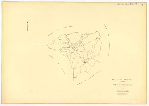 Plans minutes de conservation : SOUZY-LA-BRICHE : tableau d'assemblage, ech. 1/10000 (1933-1968) ; sections A1, ech. 1/2500, section A2, ech. 1/1250, sections A3, ech. 1/2000, section B3, ech. 1/2500 (1933-1968) ; section B1, ech. 1/2000 (1939-1961) ; sec