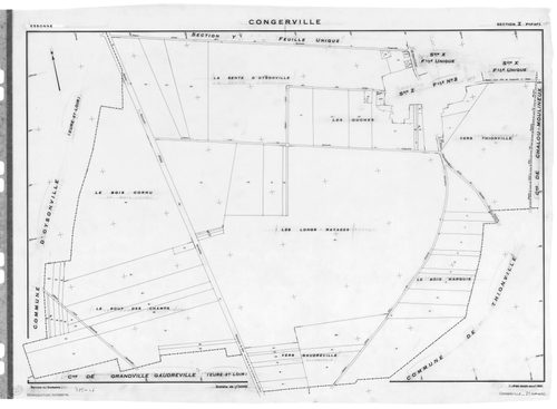 CONGERVILLE-THIONVILLE .- CONGERVILLE .- Cadastre révisé pour 1934 : plan du tableau d'assemblage , plans de la section A le Bois de Bel Air, section B les Limousins, section C le Village et le Chemin Bucos ; cadastre renouvelé pour 1951 : plan du tableau
