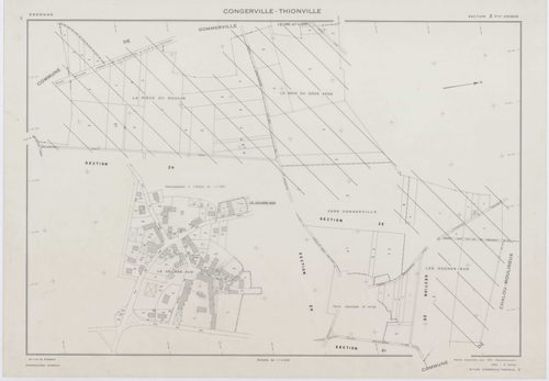 CONGERVILLE-THIONVILLE, plans minutes de conservation : tableau d'assemblage,1951, Ech. 1/10000 ; plans des sections 173X, Z, 1951, Ech. 1/2000, section 173 Z2, 1951, Ech. 1/1000, section ZA, 1991, Ech. 1/2000, sections ZB, ZC, ZD, ZE, ZH, ZI, ZK, 1994, E