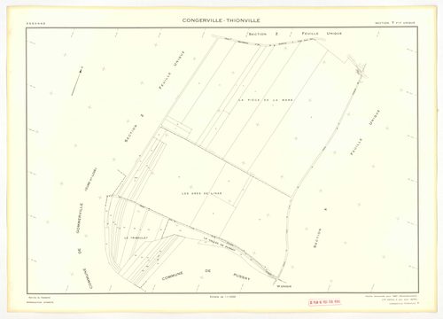 Plans minutes de conservation : CONGERVILLE-THIONVILLE, tableau d'assemblage n°1, ech. 1/10000 (1951-1976) ; THIONVILLE, tableau d'assemblage n°2, ech. 1/5000 (1951), sections W, X, Y, Z1, Z2, ech. 1/2000 (1951) ; CONGERVILLE, tableau d'assemblage n°3, ec