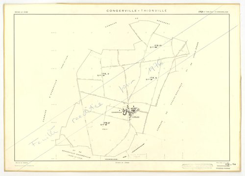 Plans minutes de conservation : CONGERVILLE-THIONVILLE, tableau d'assemblage n°1, ech. 1/10000 (1951-1976) ; THIONVILLE, tableau d'assemblage n°2, ech. 1/5000 (1951), sections W, X, Y, Z1, Z2, ech. 1/2000 (1951) ; CONGERVILLE, tableau d'assemblage n°3, ec