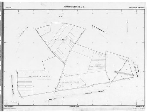 CONGERVILLE-THIONVILLE .- CONGERVILLE .- Cadastre révisé pour 1934 : plan du tableau d'assemblage , plans de la section A le Bois de Bel Air, section B les Limousins, section C le Village et le Chemin Bucos ; cadastre renouvelé pour 1951 : plan du tableau