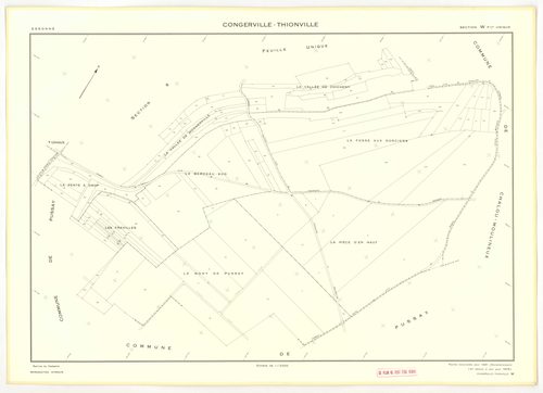 Plans minutes de conservation : CONGERVILLE-THIONVILLE, tableau d'assemblage n°1, ech. 1/10000 (1951-1976) ; THIONVILLE, tableau d'assemblage n°2, ech. 1/5000 (1951), sections W, X, Y, Z1, Z2, ech. 1/2000 (1951) ; CONGERVILLE, tableau d'assemblage n°3, ec