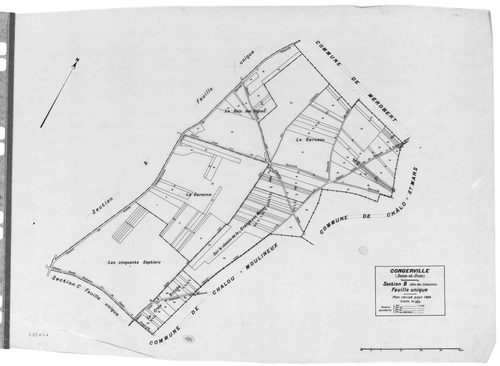 CONGERVILLE-THIONVILLE .- CONGERVILLE .- Cadastre révisé pour 1934 : plan du tableau d'assemblage , plans de la section A le Bois de Bel Air, section B les Limousins, section C le Village et le Chemin Bucos ; cadastre renouvelé pour 1951 : plan du tableau
