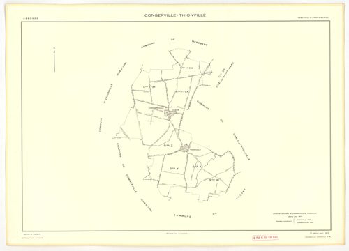 Plans minutes de conservation : CONGERVILLE-THIONVILLE, tableau d'assemblage n°1, ech. 1/10000 (1951-1976) ; THIONVILLE, tableau d'assemblage n°2, ech. 1/5000 (1951), sections W, X, Y, Z1, Z2, ech. 1/2000 (1951) ; CONGERVILLE, tableau d'assemblage n°3, ec