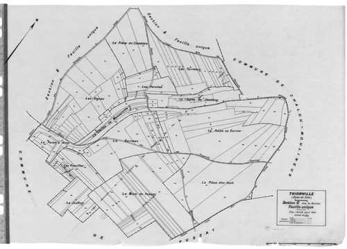 CONGERVILLE-THIONVILLE .- CONGERVILLE .- Cadastre révisé pour 1934 : plan du tableau d'assemblage , plans de la section A le Bois de Bel Air, section B les Limousins, section C le Village et le Chemin Bucos ; cadastre renouvelé pour 1951 : plan du tableau