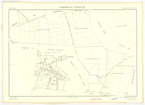 Plans minutes de conservation : CONGERVILLE-THIONVILLE, tableau d'assemblage n°1, ech. 1/10000 (1951-1976) ; THIONVILLE, tableau d'assemblage n°2, ech. 1/5000 (1951), sections W, X, Y, Z1, Z2, ech. 1/2000 (1951) ; CONGERVILLE, tableau d'assemblage n°3, ec