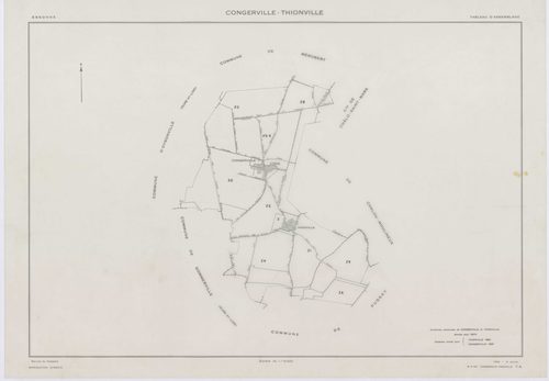 CONGERVILLE-THIONVILLE, plans minutes de conservation : tableau d'assemblage,1951, Ech. 1/10000 ; plans des sections 173X, Z, 1951, Ech. 1/2000, section 173 Z2, 1951, Ech. 1/1000, section ZA, 1991, Ech. 1/2000, sections ZB, ZC, ZD, ZE, ZH, ZI, ZK, 1994, E