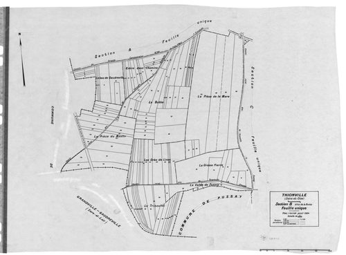 CONGERVILLE-THIONVILLE .- CONGERVILLE .- Cadastre révisé pour 1934 : plan du tableau d'assemblage , plans de la section A le Bois de Bel Air, section B les Limousins, section C le Village et le Chemin Bucos ; cadastre renouvelé pour 1951 : plan du tableau