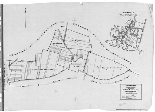 CONGERVILLE-THIONVILLE .- CONGERVILLE .- Cadastre révisé pour 1934 : plan du tableau d'assemblage , plans de la section A le Bois de Bel Air, section B les Limousins, section C le Village et le Chemin Bucos ; cadastre renouvelé pour 1951 : plan du tableau