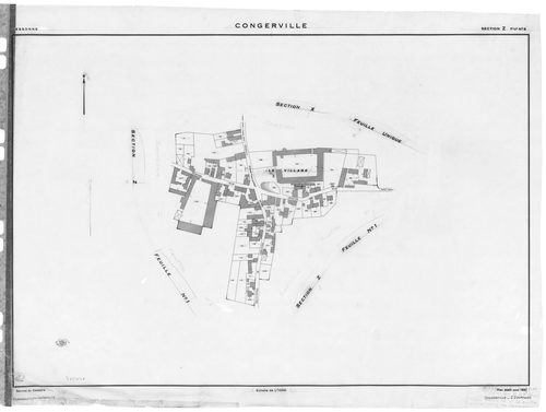 CONGERVILLE-THIONVILLE .- CONGERVILLE .- Cadastre révisé pour 1934 : plan du tableau d'assemblage , plans de la section A le Bois de Bel Air, section B les Limousins, section C le Village et le Chemin Bucos ; cadastre renouvelé pour 1951 : plan du tableau
