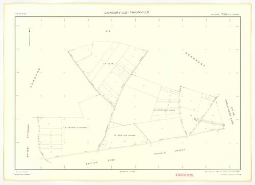 Plans minutes de conservation : CONGERVILLE-THIONVILLE, tableau d'assemblage n°1, ech. 1/10000 (1951-1976) ; THIONVILLE, tableau d'assemblage n°2, ech. 1/5000 (1951), sections W, X, Y, Z1, Z2, ech. 1/2000 (1951) ; CONGERVILLE, tableau d'assemblage n°3, ec