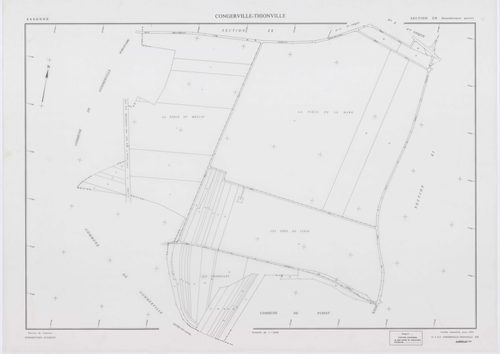CONGERVILLE-THIONVILLE, plans minutes de conservation : tableau d'assemblage,1951, Ech. 1/10000 ; plans des sections 173X, Z, 1951, Ech. 1/2000, section 173 Z2, 1951, Ech. 1/1000, section ZA, 1991, Ech. 1/2000, sections ZB, ZC, ZD, ZE, ZH, ZI, ZK, 1994, E