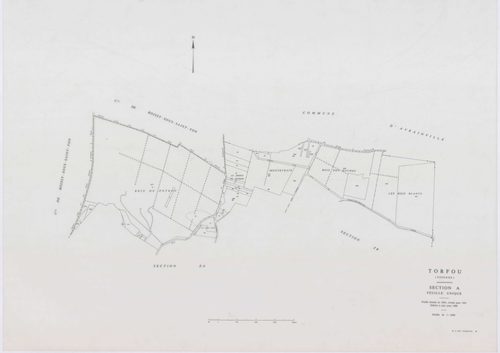 TORFOU, plans minutes de conservation : tableau d'assemblage, 1931, Ech. 1/5000 ; plans des section A, 1931, Ech. 1/2500, sections ZA, ZB, ZC, ZD, 1989, Ech. 1/2000, section AB, 1990, Ech. 1/1000. Polyester. N et B. Dim. 105 x 80 cm [7 plans]. 