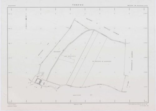 TORFOU, plans minutes de conservation : tableau d'assemblage, 1931, Ech. 1/5000 ; plans des section A, 1931, Ech. 1/2500, sections ZA, ZB, ZC, ZD, 1989, Ech. 1/2000, section AB, 1990, Ech. 1/1000. Polyester. N et B. Dim. 105 x 80 cm [7 plans]. 
