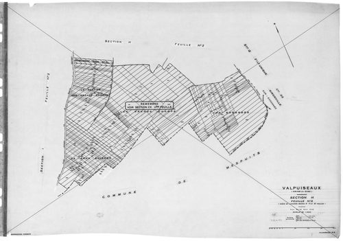 VALPUISEAUX . - Cadastre révisé pour 1946 : plans de la section A 1ère feuille, section H 3ème feuille, section I 1ère feuille, idem 2ème feuille, section K, section M 1ère feuille, [6 plans]. 