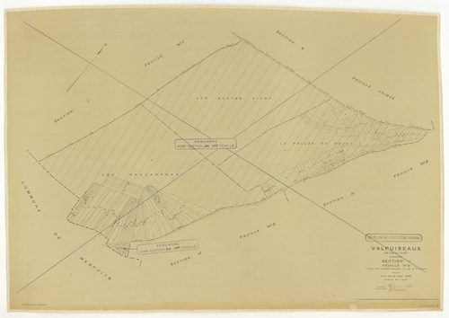 Plans minutes de conservation : VALPUISEAUX : tableau d'assemblage, ech. 1/10000 (1946-1962), sections A2, D, E, F, G, I1, I2, K, ech. 1/2500 (1946) ; sections A2, H1, M2, M3, ech. 1/1250, sections B, C1, C2, D, E, F, G, H2, L, ech. 1/2500 (1946-1962) ; s
