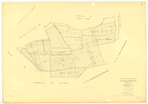 Plans minutes de conservation : VALPUISEAUX : tableau d'assemblage, ech. 1/10000 (1946-1962), sections A2, D, E, F, G, I1, I2, K, ech. 1/2500 (1946) ; sections A2, H1, M2, M3, ech. 1/1250, sections B, C1, C2, D, E, F, G, H2, L, ech. 1/2500 (1946-1962) ; s