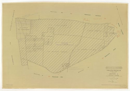 Plans minutes de conservation : VALPUISEAUX : tableau d'assemblage, ech. 1/10000 (1946-1962), sections A2, D, E, F, G, I1, I2, K, ech. 1/2500 (1946) ; sections A2, H1, M2, M3, ech. 1/1250, sections B, C1, C2, D, E, F, G, H2, L, ech. 1/2500 (1946-1962) ; s