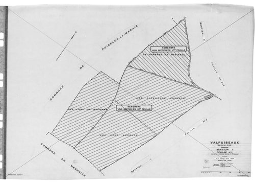 VALPUISEAUX . - Cadastre révisé pour 1946 : plans de la section A 1ère feuille, section H 3ème feuille, section I 1ère feuille, idem 2ème feuille, section K, section M 1ère feuille, [6 plans]. 