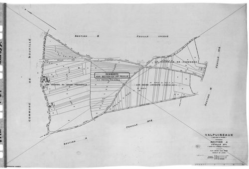 VALPUISEAUX . - Cadastre révisé pour 1946 : plans de la section A 1ère feuille, section H 3ème feuille, section I 1ère feuille, idem 2ème feuille, section K, section M 1ère feuille, [6 plans]. 