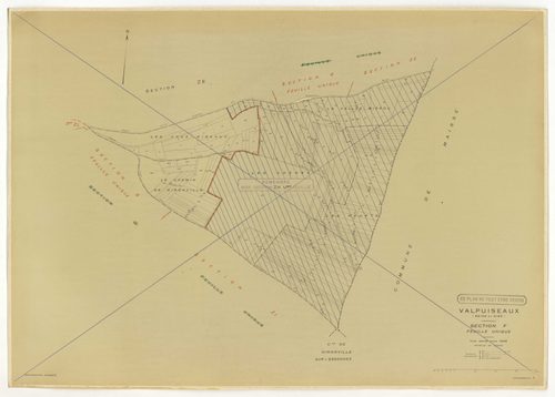 Plans minutes de conservation : VALPUISEAUX : tableau d'assemblage, ech. 1/10000 (1946-1962), sections A2, D, E, F, G, I1, I2, K, ech. 1/2500 (1946) ; sections A2, H1, M2, M3, ech. 1/1250, sections B, C1, C2, D, E, F, G, H2, L, ech. 1/2500 (1946-1962) ; s
