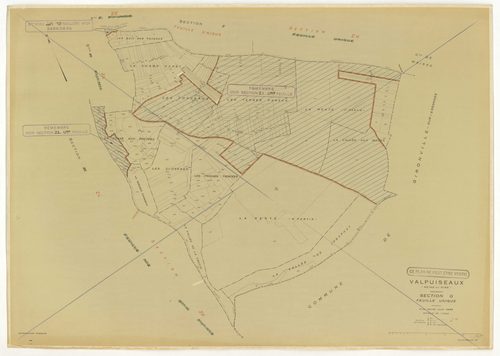 Plans minutes de conservation : VALPUISEAUX : tableau d'assemblage, ech. 1/10000 (1946-1962), sections A2, D, E, F, G, I1, I2, K, ech. 1/2500 (1946) ; sections A2, H1, M2, M3, ech. 1/1250, sections B, C1, C2, D, E, F, G, H2, L, ech. 1/2500 (1946-1962) ; s