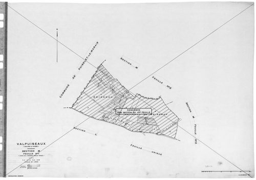 VALPUISEAUX . - Cadastre révisé pour 1946 : plans de la section A 1ère feuille, section H 3ème feuille, section I 1ère feuille, idem 2ème feuille, section K, section M 1ère feuille, [6 plans]. 