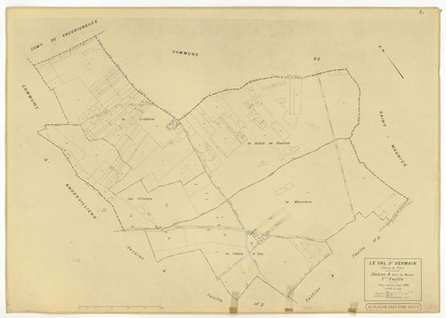 Plans minutes de conservation : VAL-SAINT-GERMAIN (LE) : tableau d'assemblage, ech. 1/10000 (1938), sections A1, A2, B1, C1, C3, ech. 1/2500 (1938), sections A3, B2, C2, ech. 1/1250 (1938), section ZI, ech. 1/1000 (sans date), NB, papier, 105x80 [10 plans