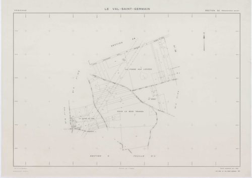 VAL-SAINT-GERMAIN (LE), plans minutes de conservation : tableau d'assemblage,1938, Ech. 1/10000 ; plans des sections A1, A2, B1, C1, C3, 1938, Ech. 1/2500, sections A3, B2, C2, 1938, Ech. 1/1250, sections ZA, ZB, ZC, ZD, ZE, ZH, 1982, Ech. 1/2000, section