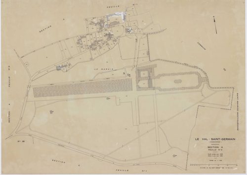 VAL-SAINT-GERMAIN (LE), plans minutes de conservation : tableau d'assemblage,1938, Ech. 1/10000 ; plans des sections A1, A2, B1, C1, C3, 1938, Ech. 1/2500, sections A3, B2, C2, 1938, Ech. 1/1250, sections ZA, ZB, ZC, ZD, ZE, ZH, 1982, Ech. 1/2000, section