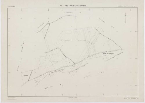 VAL-SAINT-GERMAIN (LE), plans minutes de conservation : tableau d'assemblage,1938, Ech. 1/10000 ; plans des sections A1, A2, B1, C1, C3, 1938, Ech. 1/2500, sections A3, B2, C2, 1938, Ech. 1/1250, sections ZA, ZB, ZC, ZD, ZE, ZH, 1982, Ech. 1/2000, section