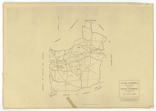 Plans minutes de conservation : VAL-SAINT-GERMAIN (LE) : tableau d'assemblage, ech. 1/10000 (1938), sections A1, A2, B1, C1, C3, ech. 1/2500 (1938), sections A3, B2, C2, ech. 1/1250 (1938), section ZI, ech. 1/1000 (sans date), NB, papier, 105x80 [10 plans