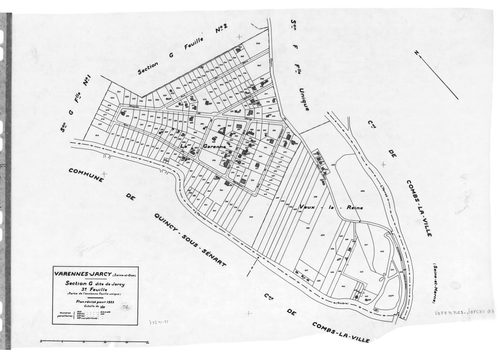 VARENNES-JARCY. - Cadastre révisé pour 1933 : plan du tableau d'assemblage, plans de la section A Rôle de Jarcy, section B la Plaine, section E Maillefer, section F le Village, section G Jarcy 2ème feuille, idem 3ème feuille, [7 plans]. 