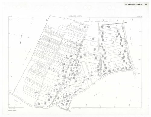 VARENNES-JARCY, plans minutes de conservation : tableau d'assemblage,1933, Ech. 1/5000 ; plans des sections BU, D2, G1, 1933, Ech. 1/2500, sections Cu, G3, 1933, Ech. 1/1250, section VU, 1955, Ech. 1/2000, section YA, 1998, Ech. 1/2000, sections AA, AB, A
