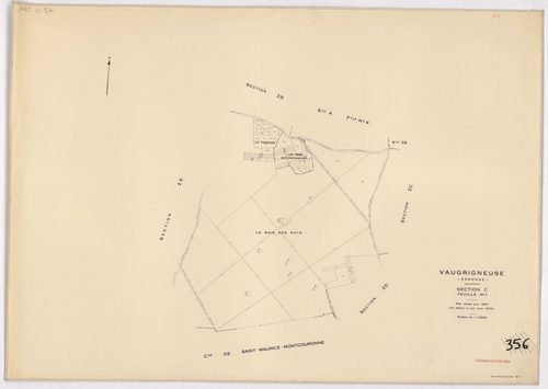 VAUGRIGNEUSE. - Cadastre révisé pour 1937, à jour pour 1978 (2ème édition) : plans du tableau d'assemblage, des sections A (feuilles 3-4), B (feuilles 1-2), C (feuilles 1, 3 et 5) ; feuille renouvelée pour 1978, remembrement partiel : plans des sections Z