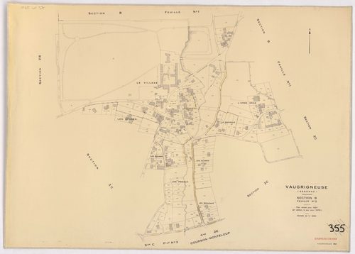 VAUGRIGNEUSE. - Cadastre révisé pour 1937, à jour pour 1978 (2ème édition) : plans du tableau d'assemblage, des sections A (feuilles 3-4), B (feuilles 1-2), C (feuilles 1, 3 et 5) ; feuille renouvelée pour 1978, remembrement partiel : plans des sections Z