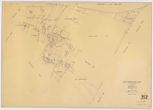 VAUGRIGNEUSE. - Cadastre révisé pour 1937, à jour pour 1978 (2ème édition) : plans du tableau d'assemblage, des sections A (feuilles 3-4), B (feuilles 1-2), C (feuilles 1, 3 et 5) ; feuille renouvelée pour 1978, remembrement partiel : plans des sections Z