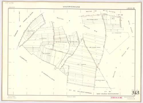 VAUGRIGNEUSE. - Cadastre révisé pour 1937, à jour pour 1978 (2ème édition) : plans du tableau d'assemblage, des sections A (feuilles 3-4), B (feuilles 1-2), C (feuilles 1, 3 et 5) ; feuille renouvelée pour 1978, remembrement partiel : plans des sections Z
