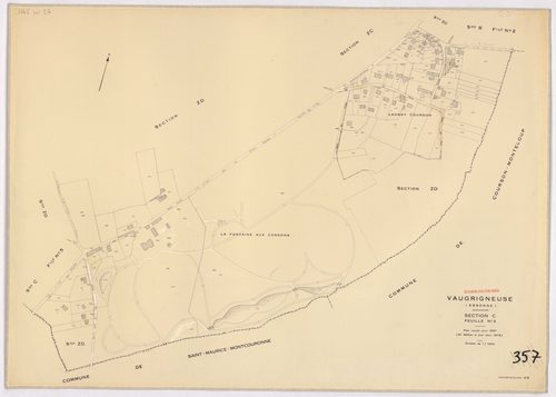 VAUGRIGNEUSE. - Cadastre révisé pour 1937, à jour pour 1978 (2ème édition) : plans du tableau d'assemblage, des sections A (feuilles 3-4), B (feuilles 1-2), C (feuilles 1, 3 et 5) ; feuille renouvelée pour 1978, remembrement partiel : plans des sections Z